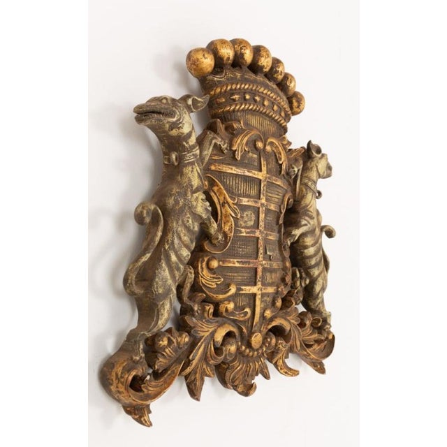 Giltwood Coat of Arms with Carved Heraldic Shield, 1890s For Sale - Image 4 of 7