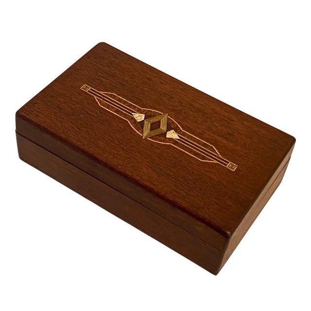 Art Deco 1930s Art Deco Wooden Inlay Box Cigar Box Jewelry Box Americana Ny Nj Dugan Brothers Bakery For Sale - Image 3 of 11