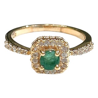 Bochic "Orient" Natural Emerald & Topaz Solitaire Ring Set In 18K Gold & Silver For Sale