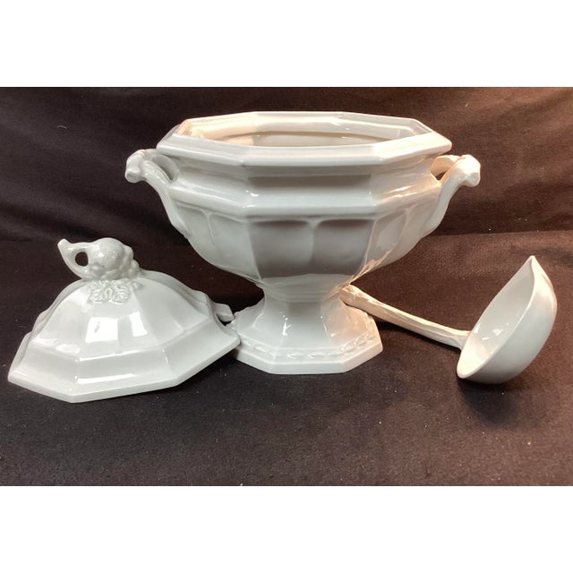 White Red Cliff Soup Tureen With Ladle and Lid For Sale - Image 8 of 12