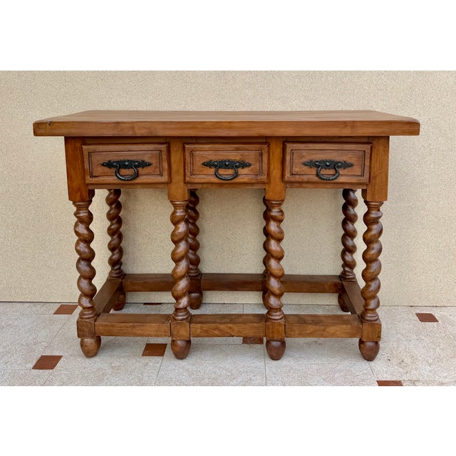 Spanish Wood Console Table with Three Drawers, 1950 For Sale - Image 6 of 13