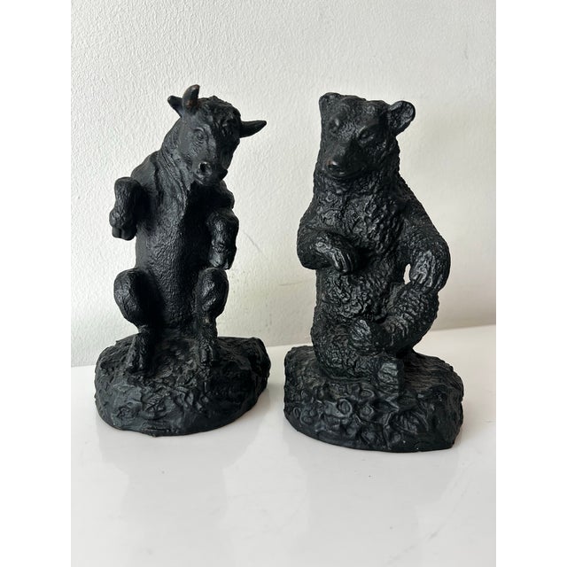Figurative Vintage Plaster Bull and Bear Stock Market Bookends For Sale - Image 3 of 7