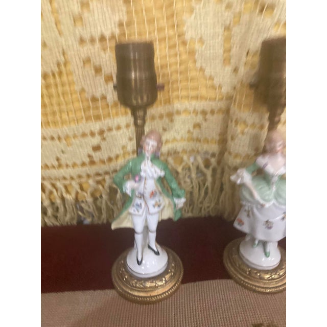 Pair of Vintage Porcelain Figurine Lamps – Rococo Style – Lady & Gentleman – 12” For Sale - Image 9 of 16