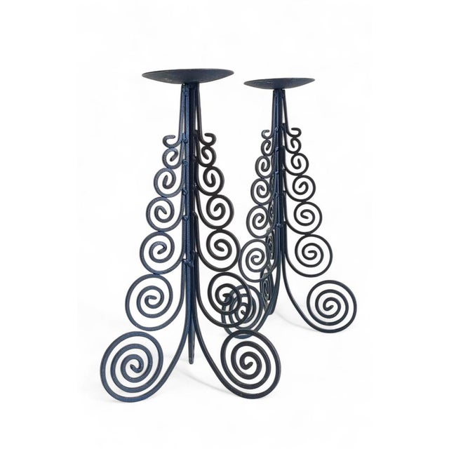 Large Spanish Cortijo Style Black Forged Iron Candelabras, Spain, 1970s, Set of 2 For Sale - Image 7 of 18