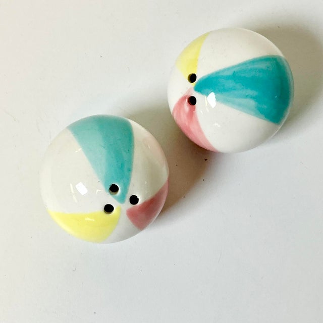 Mid-Century Coastal Boho Chic Beach Ball Salt & Pepper Shakers - A Pair. For Sale - Image 6 of 12