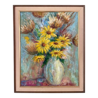 1967 Original Framed Painting of Vibrant Flowers by Jane Schoepflin For Sale