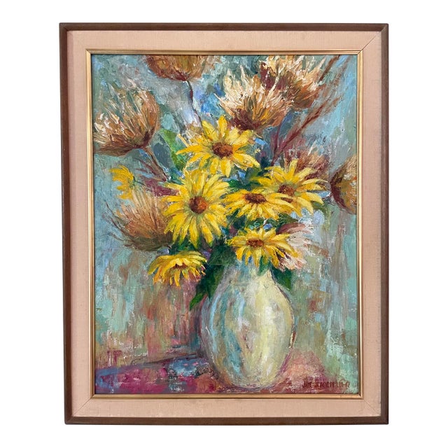 1967 Original Framed Painting of Vibrant Flowers by Jane Schoepflin For Sale