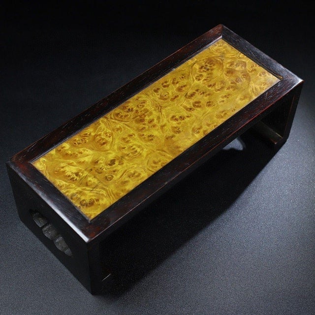 Brown Vintage Chinese Miniature Display Stand With Golden Camphor Wood Inset For Sale - Image 8 of 10