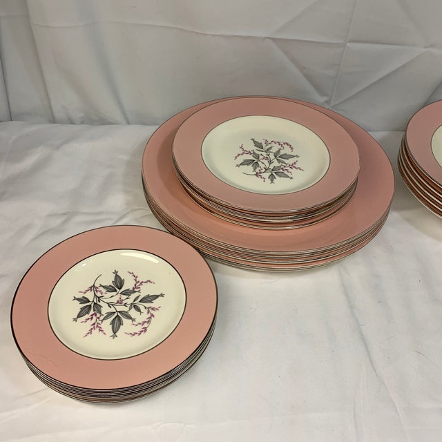Farmhouse 1950s Mid-Century Modern Homer Laughlin Botanical "Barclay" Pink & Platinum Dinnerware - 25 Pieces For Sale - Image 3 of 6