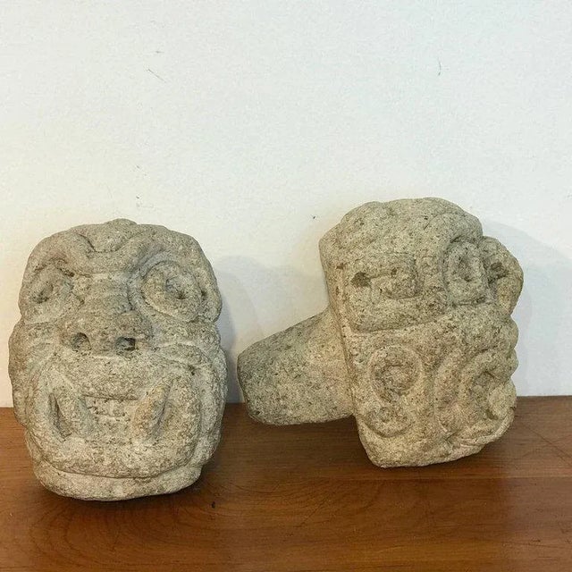 Tan Mid 19th Century Two Carved Mayan Deity Limestone Architectural Carvings or Elements For Sale - Image 8 of 13