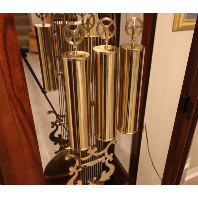 Ridgeway Model 9109 Illuminated Moon Phase Triple-Chime Grandfather Clock, Oak Case, Circa 1992 For Sale - Image 6 of 18