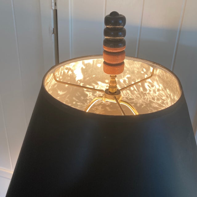 Mid-Century Modern 1970s Artist Signed Mid-Century Modern Hand-Turned Marquetry Wood Lamp For Sale - Image 3 of 12