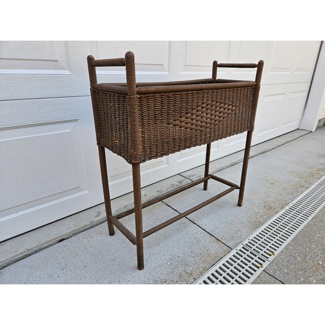 40s Wicker Window Box Planter Spindle Legs For Sale - Image 4 of 13