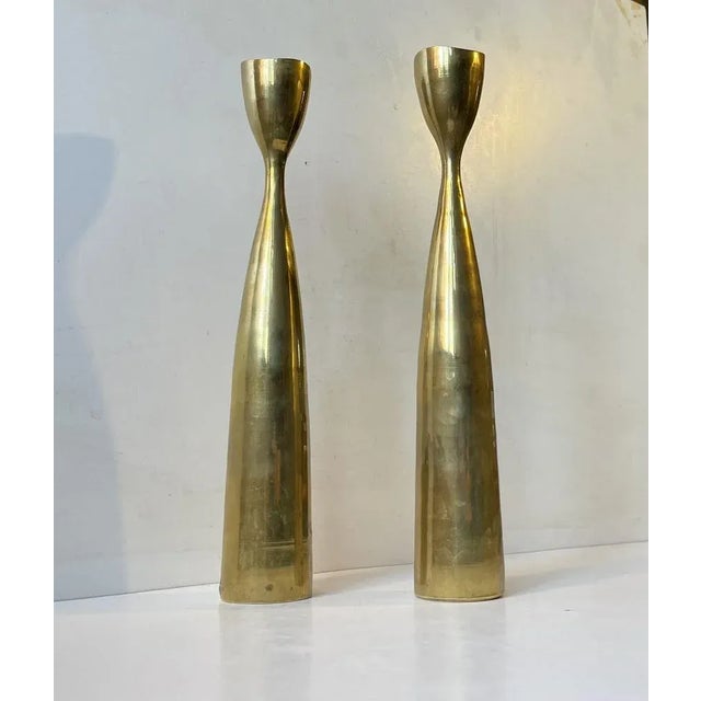 Mid-Century Modern Scandinavian Modern Tulip Candlesticks in Brass, 1960s, Set of 2 For Sale - Image 3 of 8