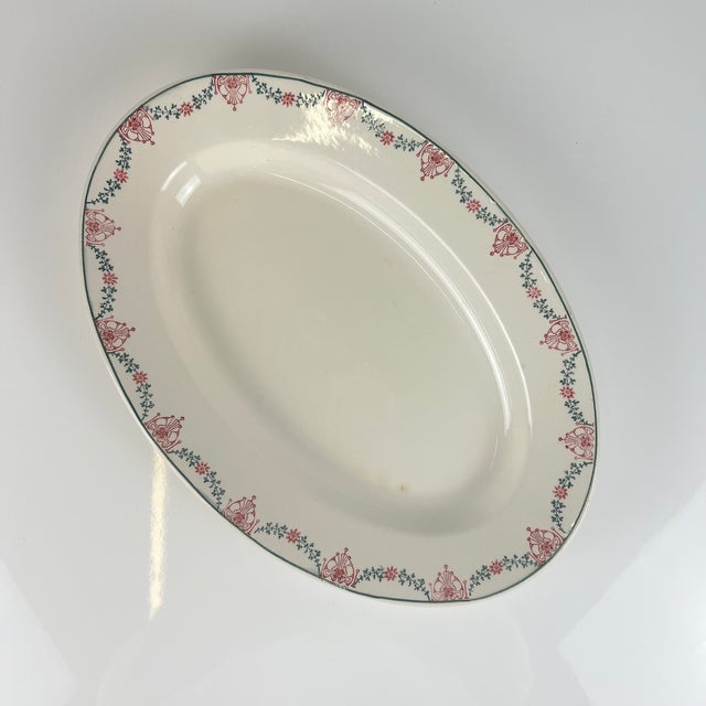 Early 20th Century Oval Platter with Pink and Green Garland Pattern from Longwy For Sale - Image 12 of 12