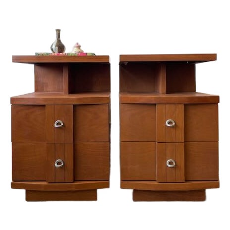 Restored Pair of "Titan" Nightstands by Kent Coffey For Sale