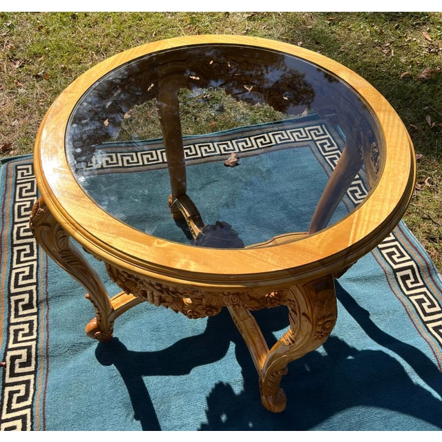 Goldenrod French Provincial/ Italian Baroque Hand Carved Teak Center Table For Sale - Image 8 of 9