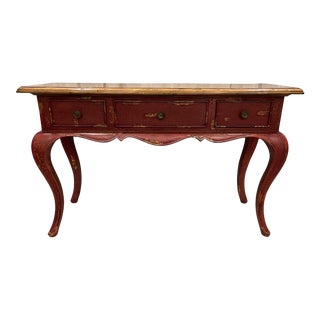 Guy Chaddock Distressed Red French Country Console Entry Table For Sale