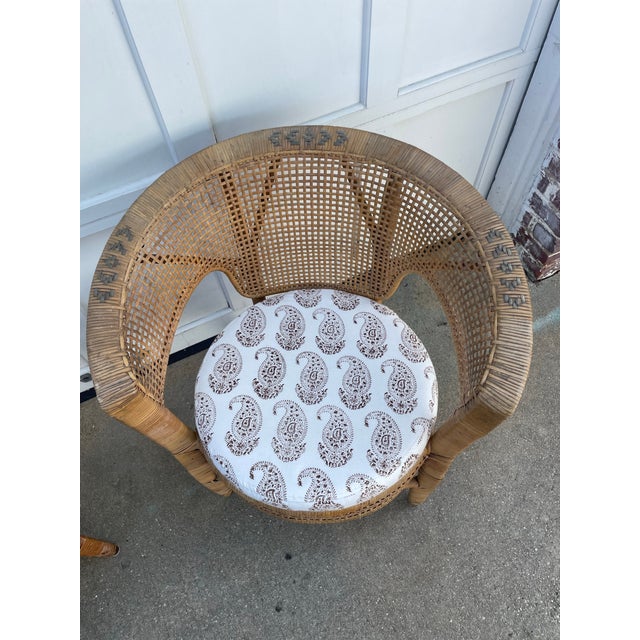 Pair of Barrel Back Woven Rattan Chairs For Sale - Image 4 of 12
