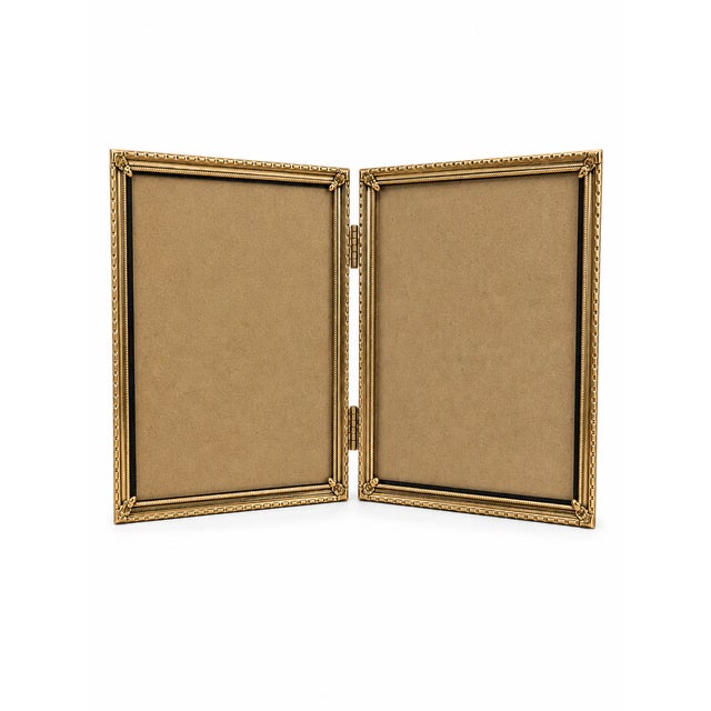 Metal Vintage Gold-Tone Metal Hinged Double Picture Frame With Glass, 5 X 7 For Sale - Image 7 of 7