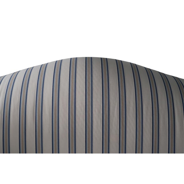 Ethan Allen Custom Camelback Sofa in Dimensional Woven Blue & Ivory Stripe For Sale - Image 11 of 18