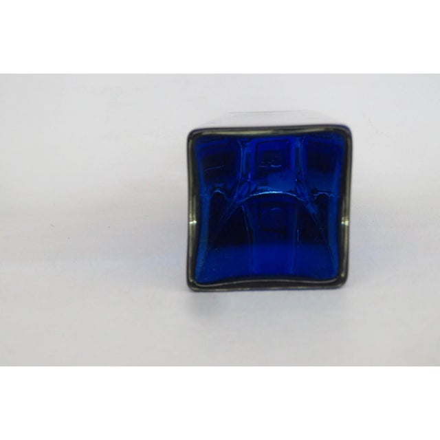 Cobalt Blue Glass Bud Vase Mid Century Modern Rectangular Murano Style 4922b For Sale - Image 11 of 12