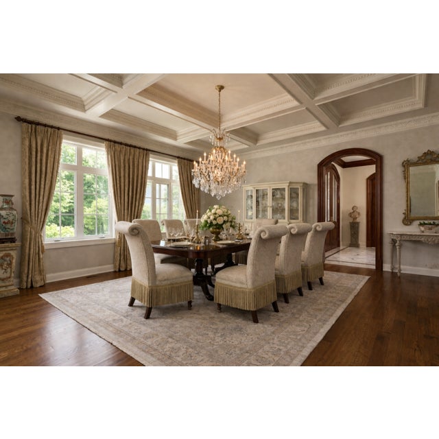 An elegant and rare set of six labeled dining chairs by Designmaster Furniture for Domain, featuring a dramatic scroll-...