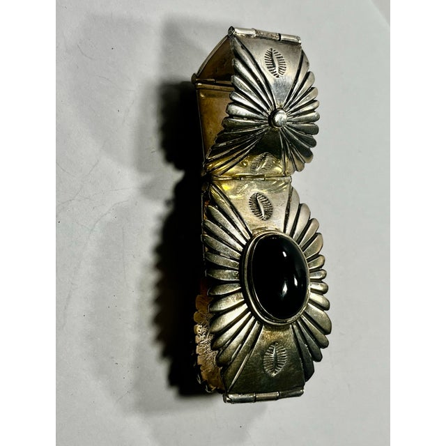 Native American 1990s Native American Sterling Silver and Onyx Bracelet For Sale - Image 3 of 8