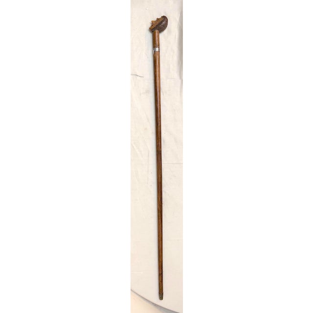 Antique 1800's Hand Carved Nut Wood Sterling Silver Man Face Walking Stick Cane For Sale - Image 9 of 17