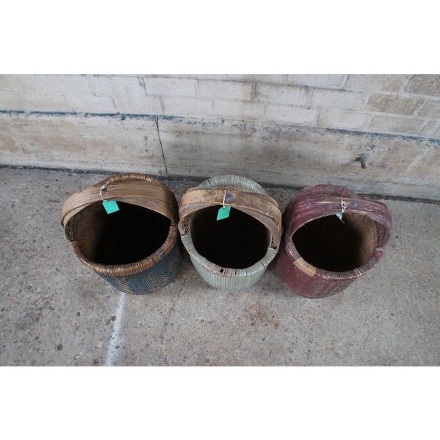 3 Antique Chinese Bentwood Woven Willow Rice Harvest Gathering Basket 26" For Sale - Image 12 of 12