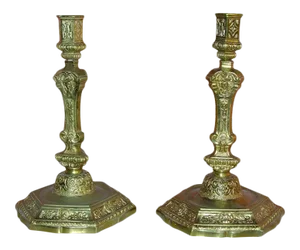 18th Century Louis XIV Bronze Candlesticks- a Pair