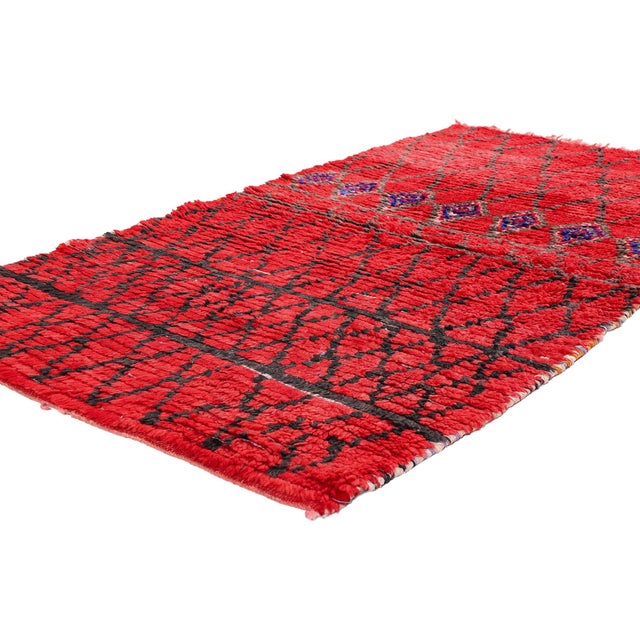 21941 Vintage Boujad Boucherouite Moroccan Rug, 03'02 x 05'06. The Crimson Dominion: A Vintage Boujad Moroccan Masterpiece...