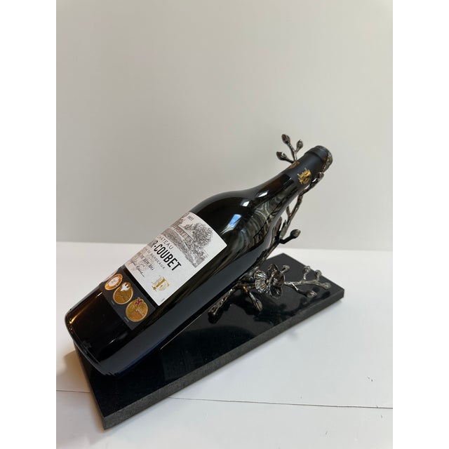 1990s Michael Aram Black Granite Orchid Branch Wine Bottle Caddy Rest For Sale - Image 14 of 17