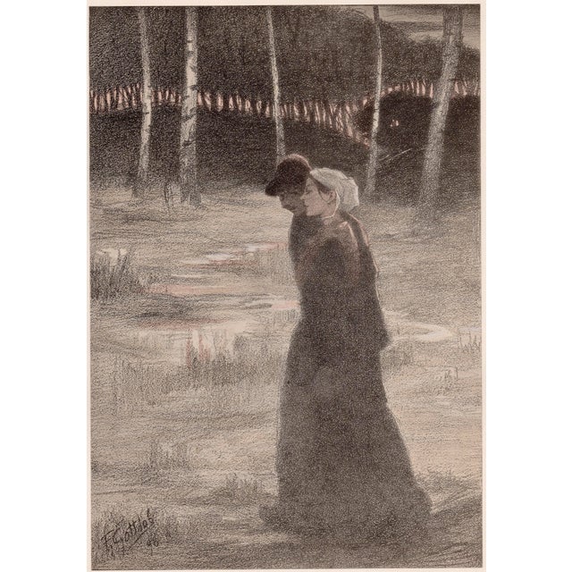 Fernand louis gottlob (1873-1935) la promise (the promise) original lithograph from the glorious portfolio "l'estampe...