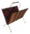 Black Lacquered Metal, Leather and Plaid Fabric Magazine Rack For Sale