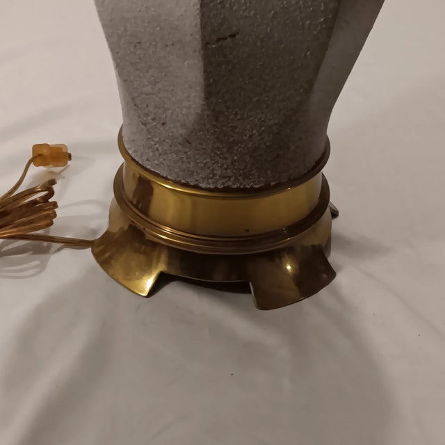 Vintage Mid 20th Century White and Grey Color Ceramic and Brass Lamp For Sale - Image 10 of 16