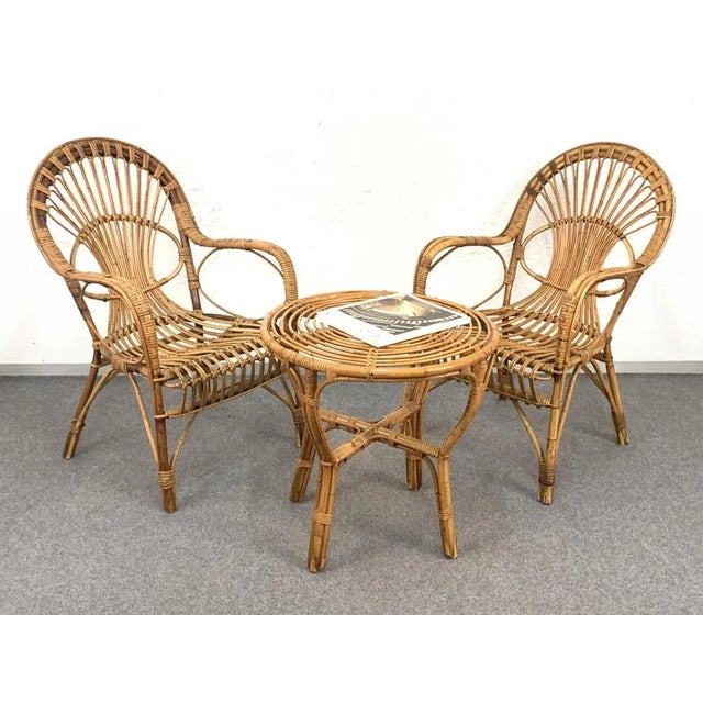 Mid-Century Italian Rattan & Bamboo Sofa, Armchairs & Coffee Table, 1960s, Set of 4 For Sale - Image 11 of 17