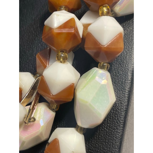 MCM Jewelry Marked West Germany Interlocking Two-Piece Molded Beaded 3 Strand Necklace Necklace For Sale In South Bend - Image 6 of 7