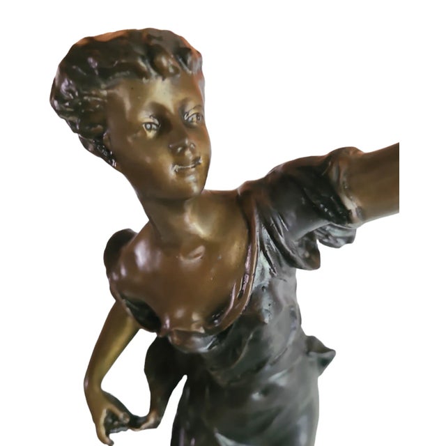 Emile Bruchon Spelter "L'Orage" Sculpture on Marble Base - Signed - For Sale - Image 9 of 12