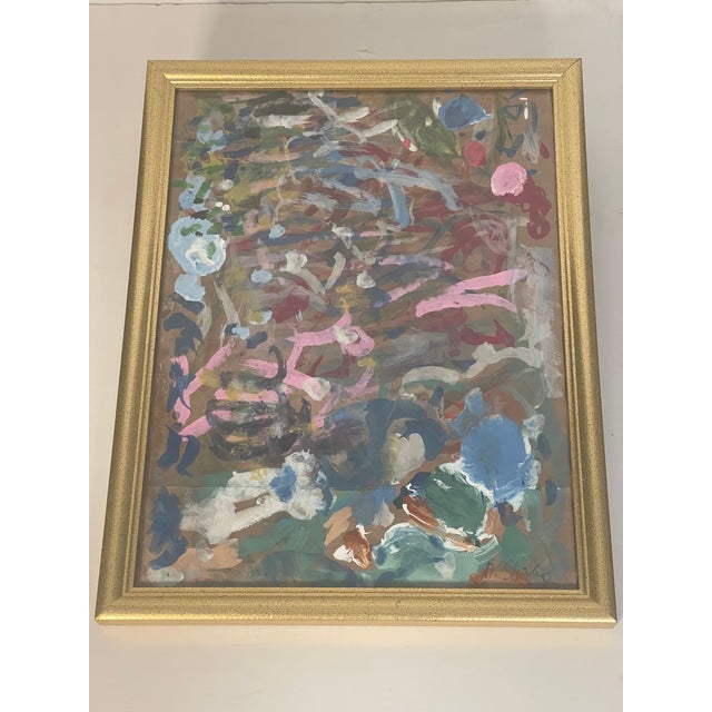 Abstract 1970s Abstract Acrylic Painting Signed and Framed For Sale - Image 3 of 5