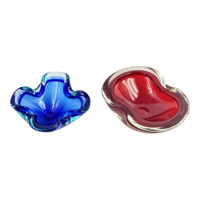 Pair of Mid Century Sommerso Murano Glass Catchalls by Flavio Poli for Seguso, Italy, 1960s For Sale