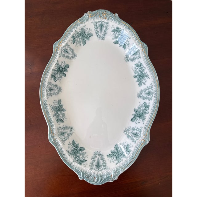 Antique English Green and White Oval Serving Platter For Sale - Image 10 of 15