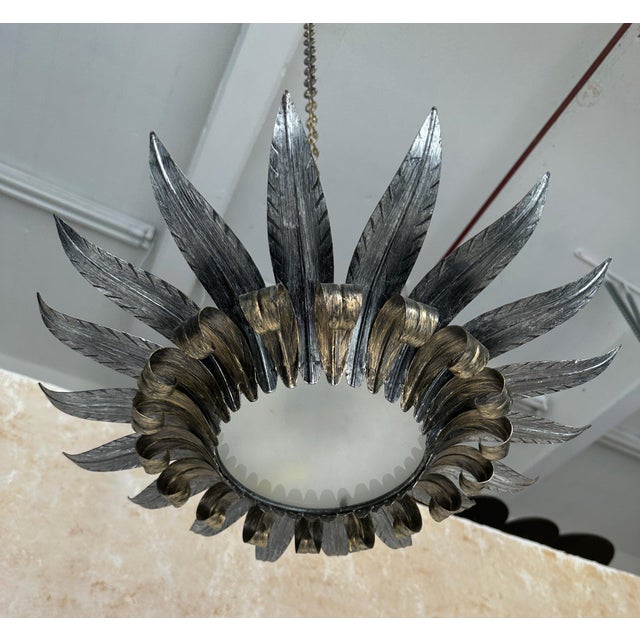 Metal Spanish 1950s Double Tiered Ceiling Fixture For Sale - Image 7 of 12