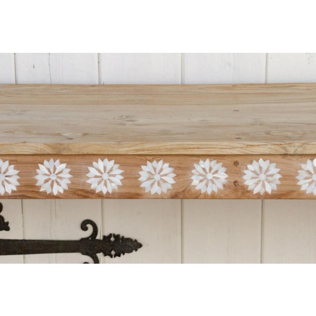 1990s Bleached Wood Mother of Pearl Inlay Console For Sale - Image 5 of 13