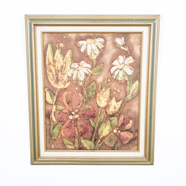 Mid Century Modern Tapestry Floral Batik Fabric Original Art Lenea Flowers MCM For Sale In Sacramento - Image 6 of 12