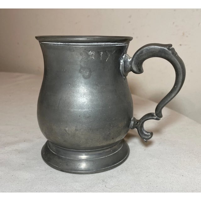 Gray Rare Antique 18th Century Handmade Pewter Beer Mug Stein Early Touch Mark 1700's For Sale - Image 8 of 11