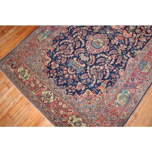 Early 20th Century Zabihi Collection Navy Antique Persian Kashan Carpet - 4'6" x 6'9" For Sale - Image 5 of 11