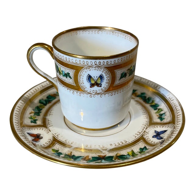 Mid 19th Century Westhead & Moore Butterfly Cup & Saucer For Sale