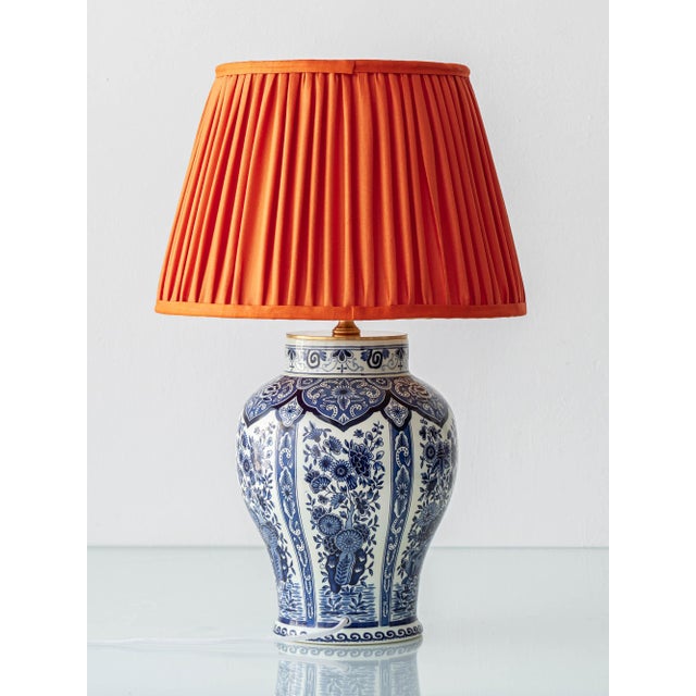 Delft Blue Ceramic Table Lamps with Persimmon Silk Shades from Boch Frères, 1960s, Set of 2 For Sale - Image 4 of 18