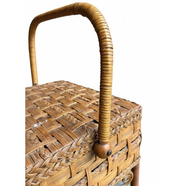 Wood 1900s Antique Heywood Brothers & Wakefield Co. Wicker Sewing Basket Stand For Sale - Image 7 of 10
